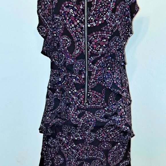 MICHAEL KORS Purple Paisley Floral Print  Cascade Ruffle Dress S Medium NWOT - Picture 4 of 8